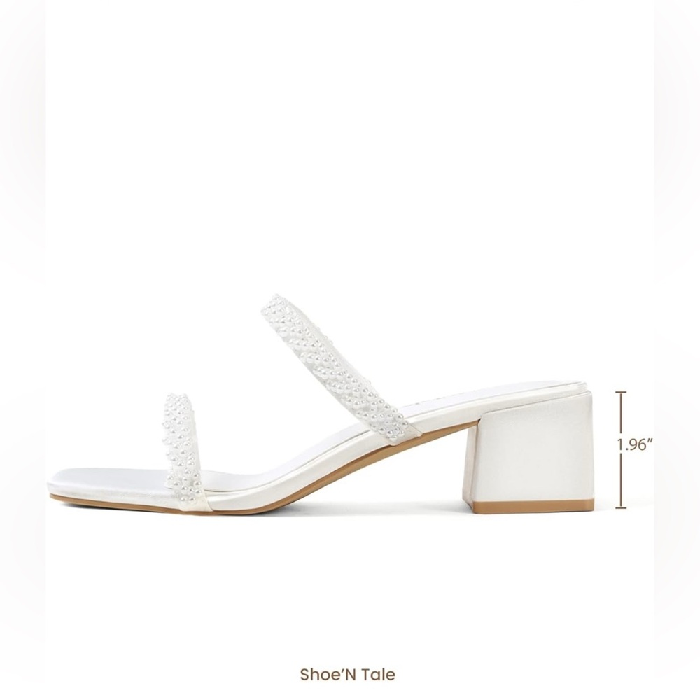 Pearl Heels for Women Block Low Heel Heeled Sandals Square Toe